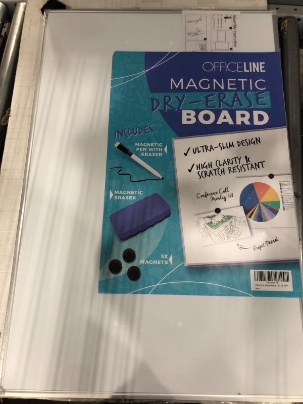 Photo 2 of Officeline Ultra-Slim, Lightweight Magnetic Dry Erase Board & Accessories (Includes Whiteboard Pen & Pen Tray, 3 x Magnets & Eraser) - 24 x 36 Inch
