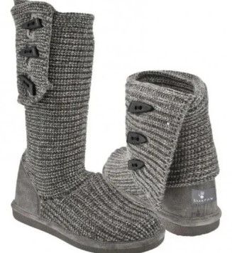 Photo 1 of Bearpaw Knit Tall Boots Womens 10 Gray Fold Over Cuff Suede Wool Pull On Comfort