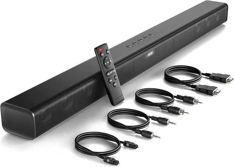 Photo 1 of DESOBRY Sound Bar, 32-Inch Soundbar for TV with HDMI/Opti/COA/USB/AUX, 5.0 Bluetooth Soundbar with 3 Modes, Built-in DSP, Bass Tubes and Wall Mountable Compatible with TV, PC, Projectors, Tablets
