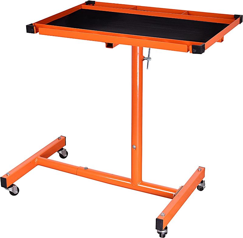 Photo 1 of Aain® L018A Heavy-Duty Adjustable Work Table with Wheels, Mechanic Tray,Mobile Rolling Tool Table, Orange