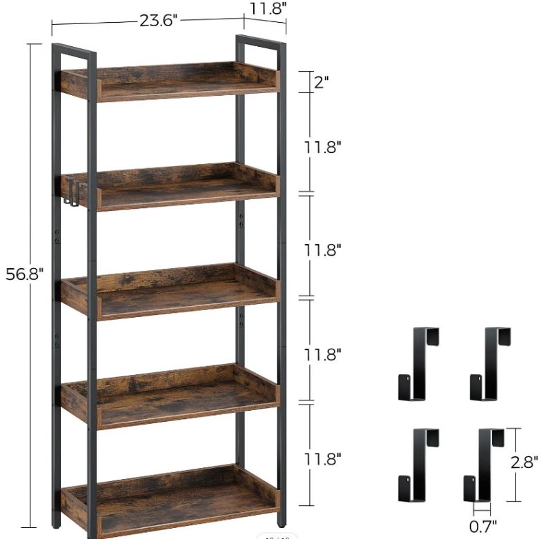 Photo 1 of Multi-Tier Etagere Bookcase & Display Rack with side lip and 4 Hooks