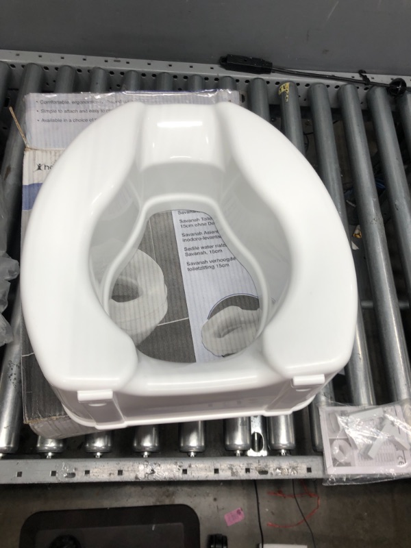 Photo 2 of Sammons Preston-24243 Homecraft Savanah Raised Toilet Seat, 2" High Elevated Toilet Seat Locks Onto Standard Toilets, Portable Assistance Commode Seat with Sturdy Brackets, Medical Aid for Elderly, Disabled, Limited Mobility - White 2" Seat