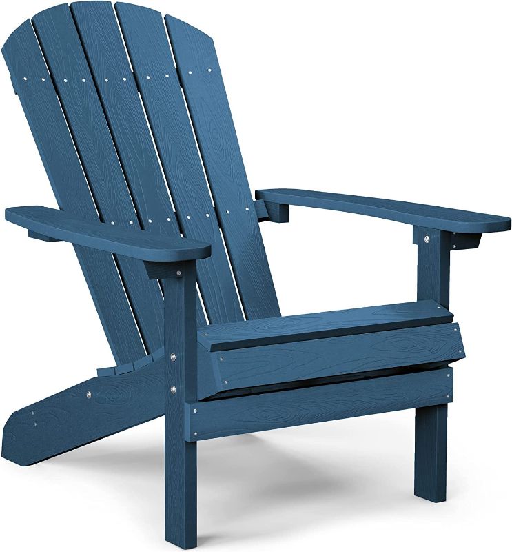 Photo 1 of YEFU Plastic Adirondack Chairs Weather Resistant, Patio Chairs 5 Steps Easy Installation, Like Real Wood, Widely Used in Outdoor, Fire Pit, Deck, Lawn, Outside, Garden Chairs (Navy Blue)