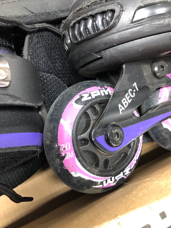 Photo 3 of 2PM SPORTS Vinal Girls Adjustable Flashing Inline Skates, All Wheels Light Up, Fun Illuminating Skates for Kids and Men- Azure Medium