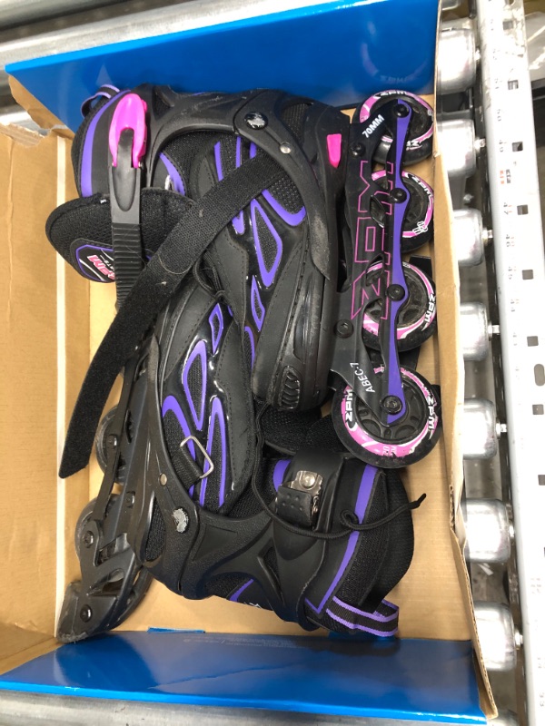 Photo 2 of 2PM SPORTS Vinal Girls Adjustable Flashing Inline Skates, All Wheels Light Up, Fun Illuminating Skates for Kids and Men- Azure Medium