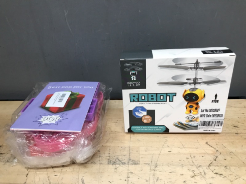 Photo 3 of 2 BUNDLED ITEMS - JoFAN 4 Pack Valentines Fidget Sensory Pop Toys with Cards for Him Kids School Class Classroom Valentines Day Cards It Gifts Prizes Party Favors; AND, MR.TN Flying Ball Toys Infrared Induction Colorful Built-in LED RC Robot Drone Toy Ind