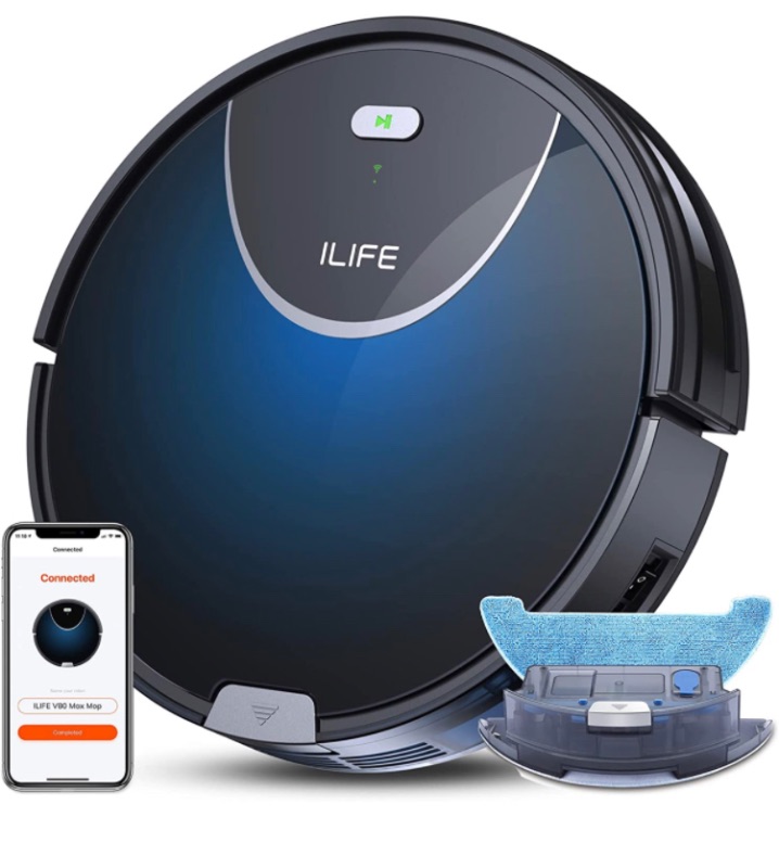 View 1 of ILIFE V80 Max Mopping Robot Vacuum and Mop Combo - 2000Pa Suction Wi-Fi Automatic Vacuum Cleaner Robot Works with Alexa - 750ml Dustbin Robotic Vacuum Cleaner for Pet Hair Hardwood Floors Carpet