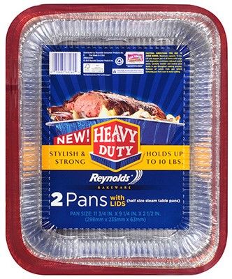 Photo 1 of 3 of- Ez Foil/Reynolds 00ZR98160000 EZ Foil Roaster/Baker Pans with Lids, Heavy-Duty, 12 X 9.25 X 2.5-in, 2-Pk.
