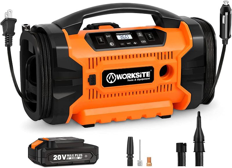 Photo 1 of ***PARTS ONLY*** WORKSITE Tire Inflator Air Compressor, 160 PSI Car Tire Pump with 3 Power Supply (110V AC, 12V DC & 20V Battery), Inflation & Deflation Modes, Dual Powerful Motors, Digital Pressure Gauge, Orange
