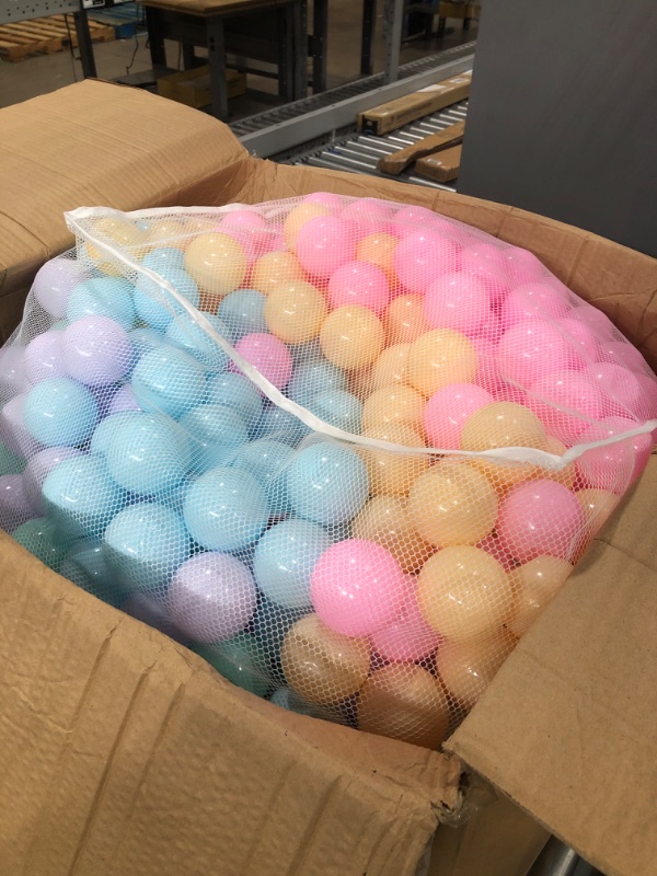 Photo 2 of Amazon Basics Plastic Ball Pit Balls with Storage Bag, 6 Pastel Colors - Pack of 1000