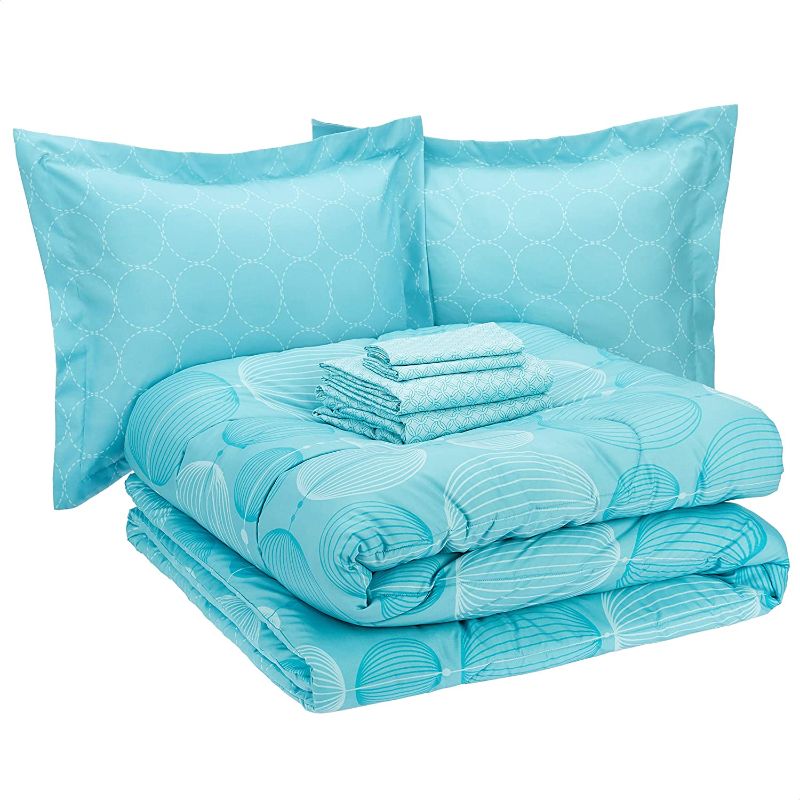 Photo 1 of Amazon Basics 7-Piece Lightweight Microfiber Bed-in-a-Bag Comforter Bedding Set - King, Industrial Vintage Teal
