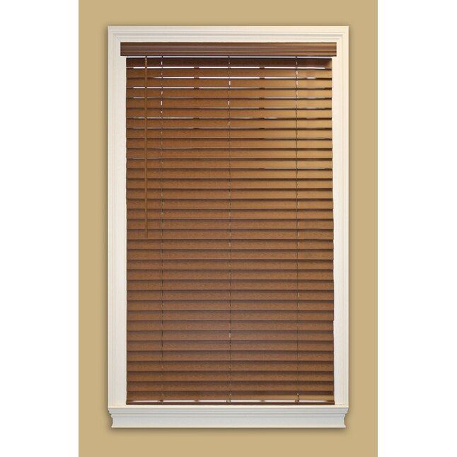 Photo 1 of allen + roth  Cordless Faux Wood 2-in Slat Width 34.5-in x 48-in Cordless Bark Faux Wood Room Darkening Horizontal Blinds
