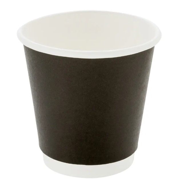 Photo 1 of 8 oz Round Black Paper Coffee Cup - Double Wall - 3 1/2" x 3 1/2" x 3 1/4" - 500 count box
