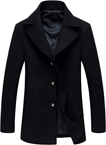 Photo 1 of chouyatou Men's Classic Notched Collar Double Breasted Wool Blend Pea Coat
