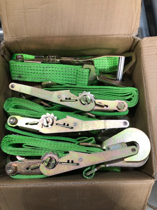 Photo 2 of 4 Pack of 2" x 10' Hi-VIZ Green Tecnic Webbing Lasso Straps w/Swivel-J Ratchets
