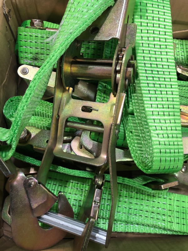 Photo 3 of 4 Pack of 2" x 10' Hi-VIZ Green Tecnic Webbing Lasso Straps w/Swivel-J Ratchets
