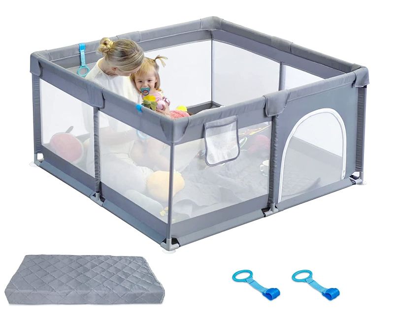 Photo 1 of Baby Playpen,Letmudla Playpen with Mat,Upgraded Sturdy Play Pen with Gate,Easy to Assemble Play Yard,Safe Play Pens for Babies and Toddlers with Hand Rings,Outdoor&Indoor Activity Center for Infant
