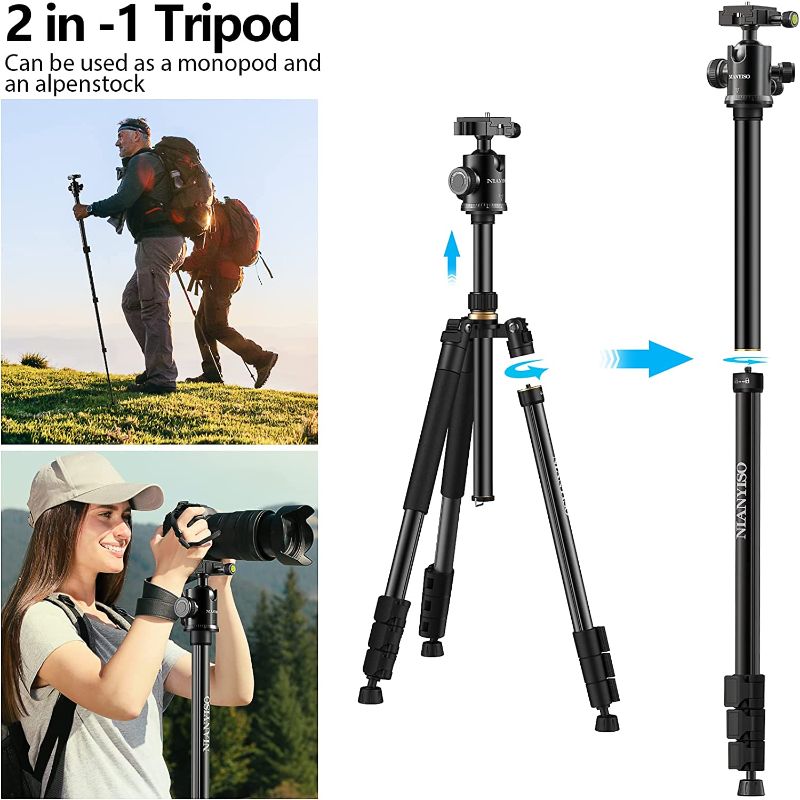 Photo 1 of 77” DSLR Camera Tripod for Travel - NIANYISO Compact Tripod for Camera, Professional Tripod with 36mm 360 Degree Ball Head, Lightweight Aluminum Camera Tripods & Monopods Load up to 33 lbs
