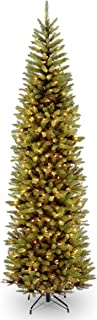 Photo 1 of National Tree Company Artificial Pre-Lit Slim Christmas Tree, Green, Kingswood Fir, White Lights, Includes Stand, 9 Feet
