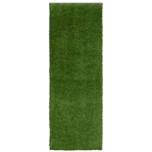 Photo 1 of 2' x 5' Green Solid Rectangular Faux GRASS Outdoor Rug Runner