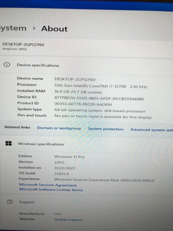 Photo 4 of Dell Inspiron 3910 Desktop - Intel Core i7-12700 Processor, 16GB DDR4 RAM, 512GB SSD, Intel UHD 770 Graphics, Intel Wi-Fi 6, 2 Years On Site + 6 Months Dell Migrate, Windows 11 Pro - Mist Blue Intel Core i7-12700 Windows 11 Pro