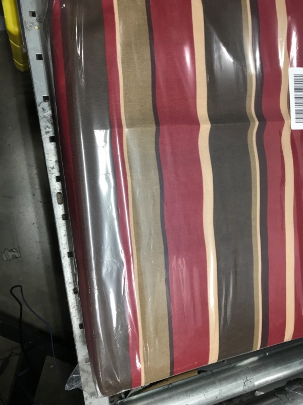 Photo 2 of  Red and Tan Brown Striped Reversible Outdoor Patio Tufted Chair Seat Cushion
