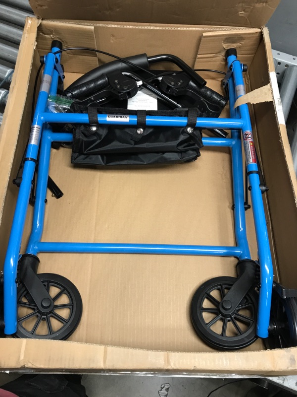 Photo 2 of  Mobility Lightweight Folding Steel Rollator Walker with 6-inch Wheels, Adjustable Seat and Arms, Light Blue
