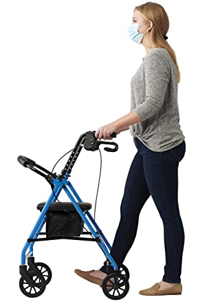 Photo 1 of  Mobility Lightweight Folding Steel Rollator Walker with 6-inch Wheels, Adjustable Seat and Arms, Light Blue
