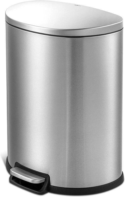 Photo 1 of ***DENTED**QUALIAZERO 50L/13Gal Heavy Duty Hands-Free Stainless Steel Commercial/Kitchen Step Trash Can, Fingerprint-Resistant Soft Close Lid Trashcan, 50L / 13 GAL
