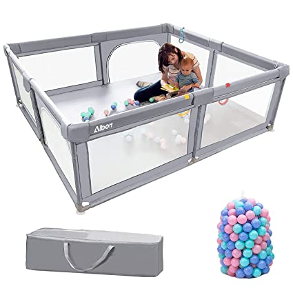 Photo 1 of Albott Portable Baby Playpen for Babies and Toddlers, 79"x71" Baby Playards, Extra Large Anti-Fall Infant Safety Activity Center(Light Grey)
