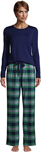 Photo 1 of Lands' End Women's Pajama Set Knit Long Sleeve T-Shirt and Flannel Pants xs
