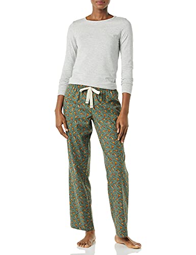 Photo 1 of Amazon Essentials Women's Lightweight Flannel Pant and Long-Sleeve T-Shirt Sleep Set, Green, Squirrel, Large
