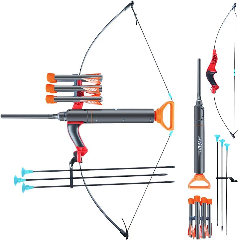 Photo 1 of {2022 Newest}2 in 1 Novel Kids Outdoor Sports Game Bow and Arrow Set,Recurve Archery Beginner Bow Kit Gift with 6 Foam Arrows,3 Suction Cup Arrows,Safe Hunting Gift for Youth Teens Beginner 6-12