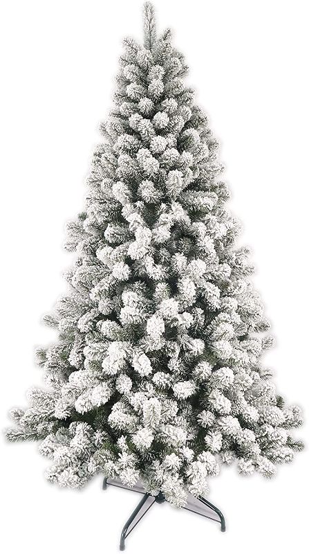 Photo 1 of 
AMERIQUE 7 Feet Premium Heavily Flocked Snowy Artificial Shape Christmas Tree with Metal Stand, Hinged Construction, Authentic Look and Feel,