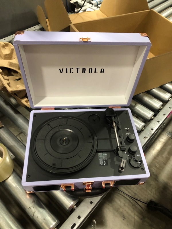 Photo 4 of Victrola Vintage 3-Speed Bluetooth Portable Suitcase Record Player with Built-in Speakers | Upgraded Turntable Audio Sound | Lavender (VSC-550BT-LVG)
