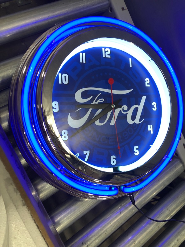 Photo 2 of Trademark Gameroom Ford Chrome Double Rung Neon Clock - Ford Genuine Parts
