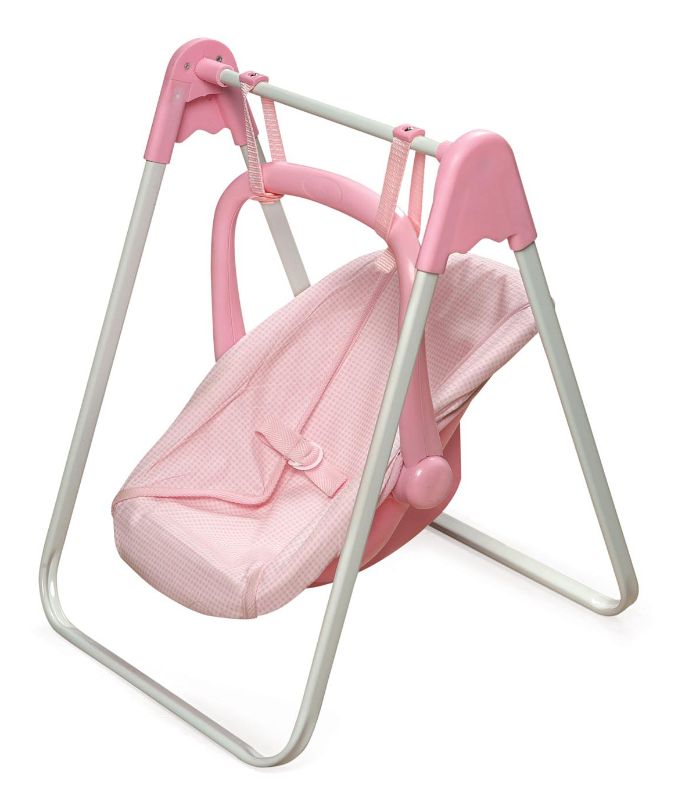 Photo 1 of Badger Basket Doll Swing W Ith Portable Carrier Seat - Pink/Gingham - Fits American Girl My Life as & Most 18 Inch Dolls
