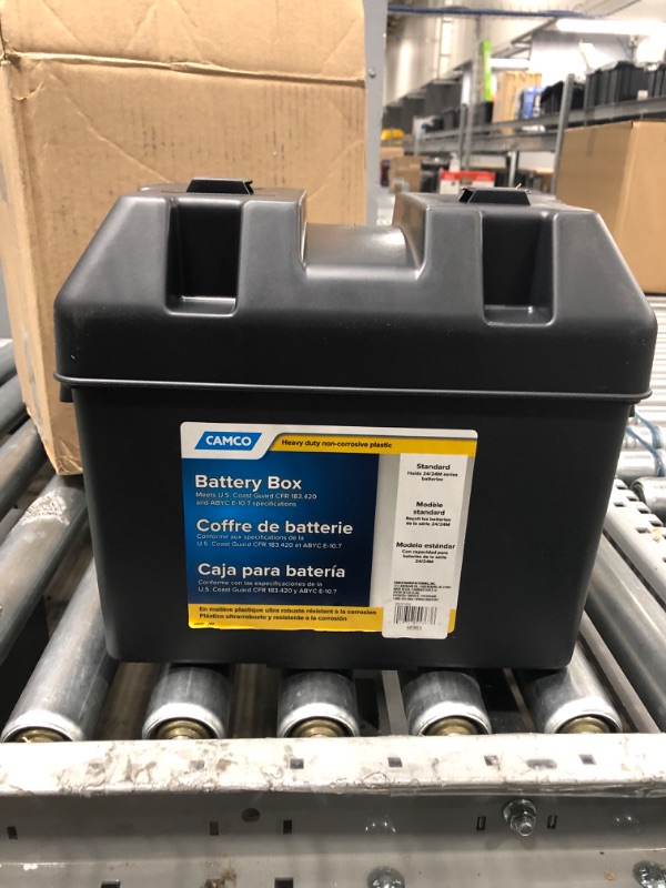 Photo 2 of Camco Heavy Duty Battery Box with Straps and Hardware - Group 24 |Safely Stores RV, Automotive, and Marine Batteries |Durable Anti-Corrosion Material | Measures 7-1/4" x 10-3/4" x 8" | (55363) Frustration Free Packaging Regular Battery Box