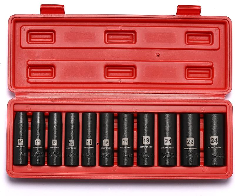 Photo 1 of 15 Pieces 1/2-Inch Drive Shallow Impact Socket Set, 11-32mm, CR-V, Metric, 6 Point, Shallow, 14 Pieces 1/2" Dr. Shallow Socket
