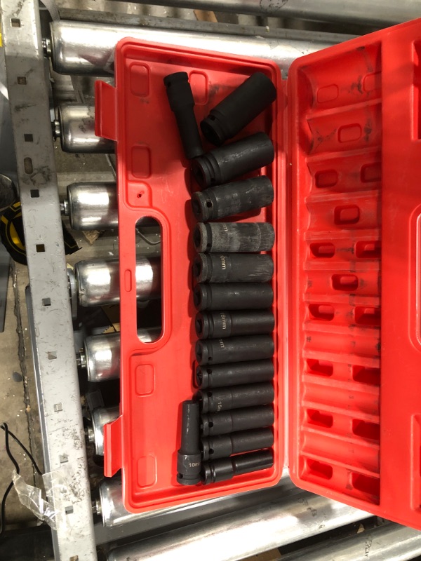 Photo 2 of 15 Pieces 1/2-Inch Drive Shallow Impact Socket Set, 11-32mm, CR-V, Metric, 6 Point, Shallow, 14 Pieces 1/2" Dr. Shallow Socket
