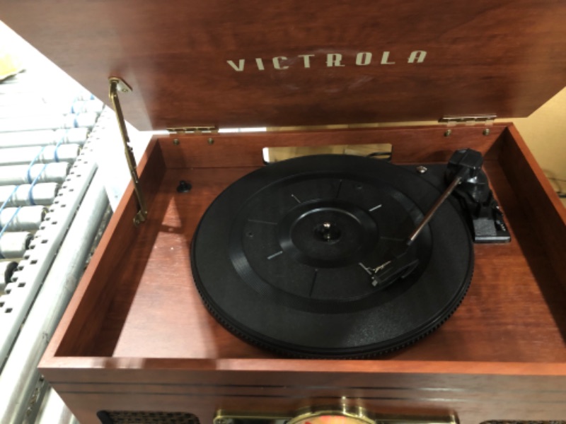 Photo 3 of Victrola Nostalgic 6-in-1 Bluetooth Record Player & Multimedia Center with Built-in Speakers - 3-Speed Turntable, CD & Cassette Player, FM Radio | Wireless Music Streaming | Mahogany
