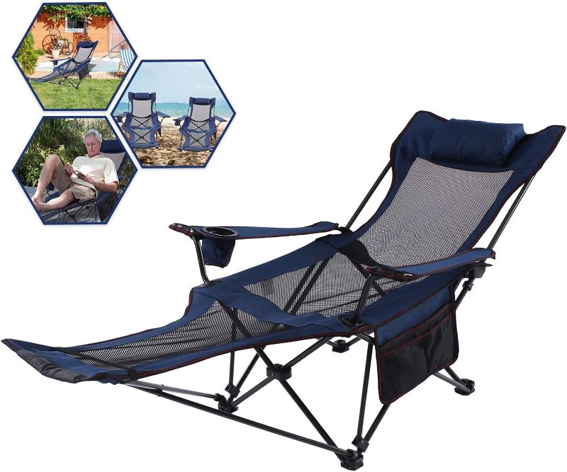 Photo 1 of A AIKOOL Camping Recliner Camping Lounge Chair, Backpacking Folding Chair with Headrest, Footrest and Storage Bag for Outdoor Camping, BBQ, Large Weight Capacity
