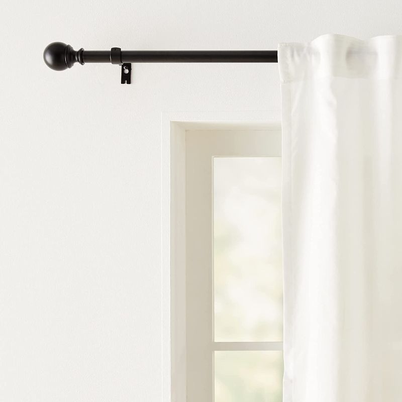 Photo 1 of Amazon Basics 1-Inch Curtain Rod with Round Finials - 1-Pack, 36 to 72 Inch, Black
