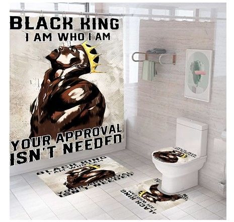 Photo 1 of 4 Pcs Strong Black King Bathroom Sets with Rugs and Accessories, Powerful Words African American Shower Curtain Sets wi
