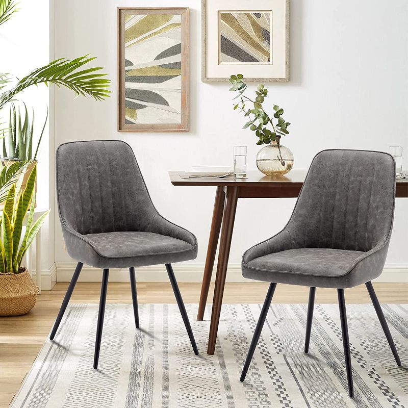 Photo 1 of Alunaune Upholstered Dining Chairs Set of 2 Modern Faux Leather Armless Accent Chairs Mid Century Leisure Chair Kitchen Living Room Desk Side Chair with Metal Legs-Grey
