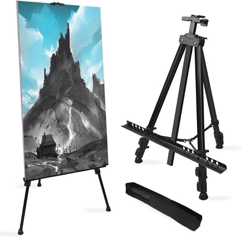 Photo 1 of 72Inches Double Tier Display Easel Stand, RRFTOK Metal Material Tripod Art Easels Adjustable Easel for Painting Canvases Height from 22-72”for Table-Top/Floor Painting, Displaying and Drawing
