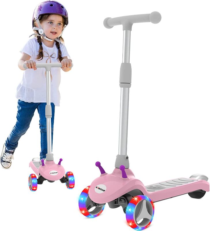 Photo 1 of Electric Scooter for Kids Gobazaar, LED Light-up Wheels, 3 Height Adjustable, C-Shaped Handle, Lean-to Steer Design, 3 Wheel Scooter for Kids 2-8Y, Best Children's Gifts
