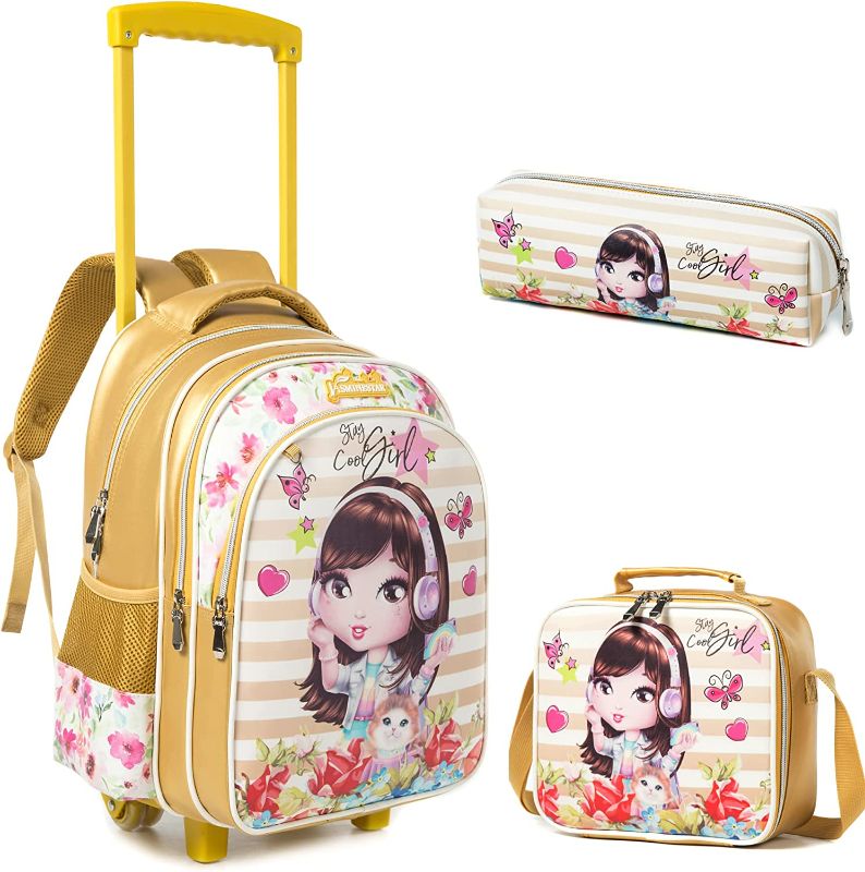 Photo 1 of MOHCO Rolling Backpack Cute 16 inch Set 3 in 1 with Lunch Bag and Pencil Case for Girls (Yellow)
