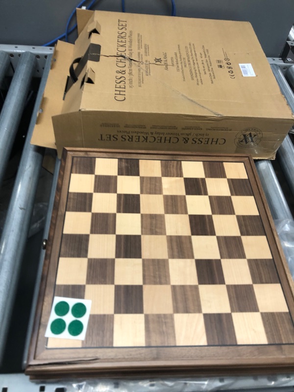 Photo 2 of A&A 15 inch Walnut Wooden Chess & Checkers Set w/ Storage Drawer /Weighted Chess Pieces - 3.0 inch King Height/ Walnut Box w/Walnut & Maple Inlay / 2 Extra Queen / Classic 2 in 1 Board Games
