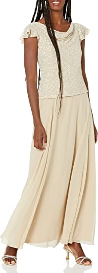 Photo 1 of J Kara Women's Beaded Cowl Neck Flutter Sleeve Long Dress
SIZE: 6P